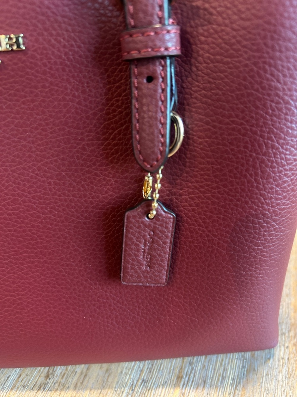 Coach Burgundy Pebbled Leather Tote with Gold Hardware - Picture 2 of 6